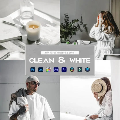 Clean & White Preset & LUTs Collection – Bright Minimal Aesthetic